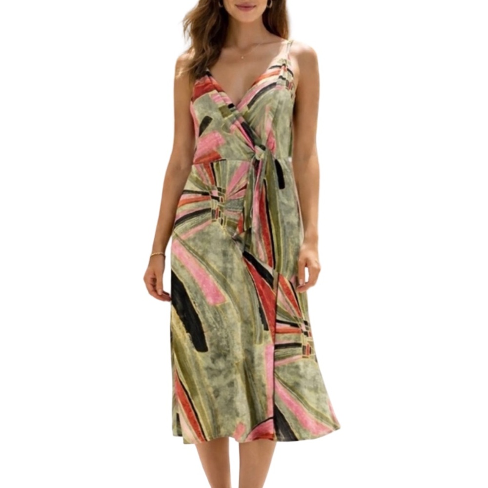 Jason Wu Olive Green Abstract dress with Pink & Black Accents